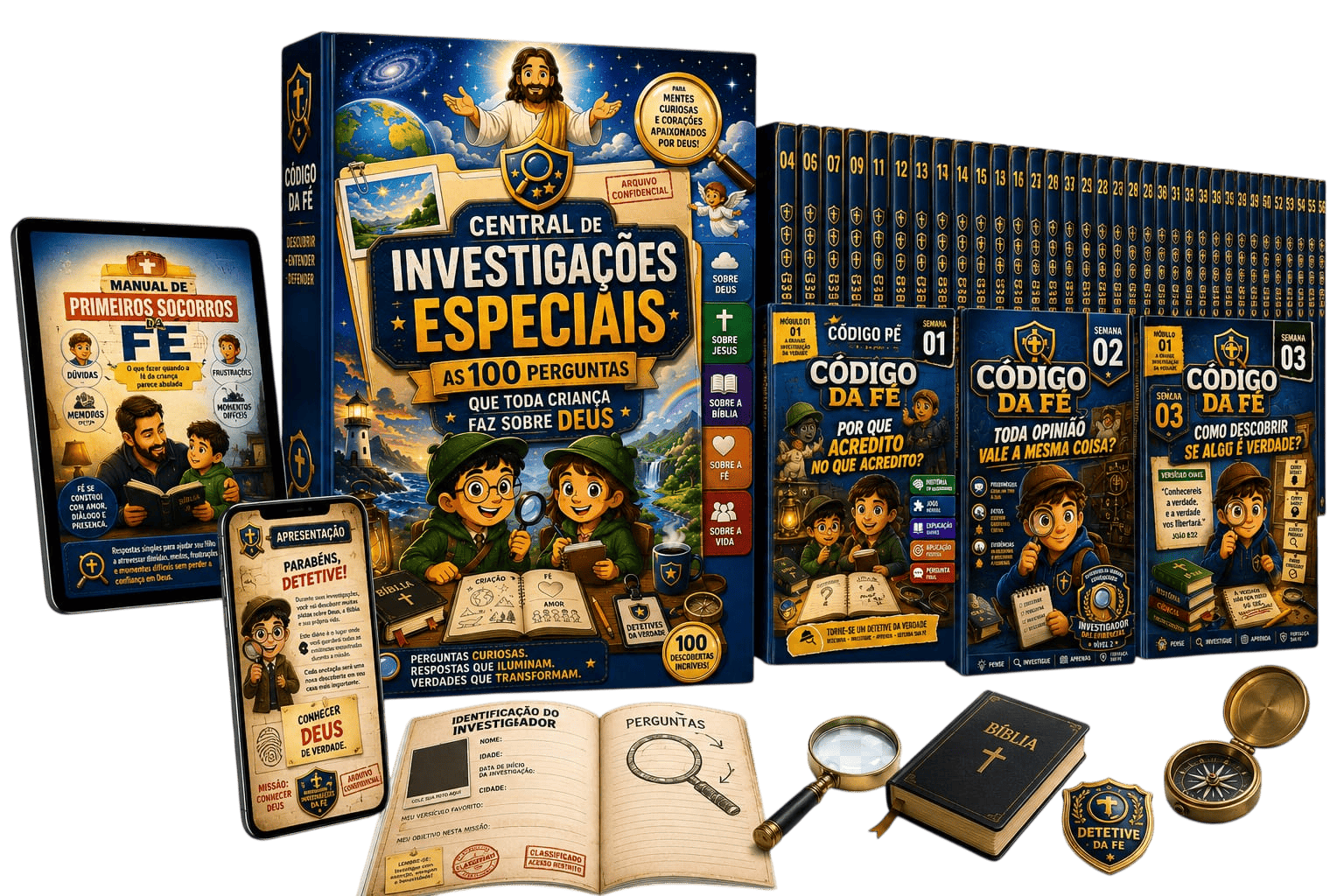 Mockup do programa Código da Fé com investigações bíblicas