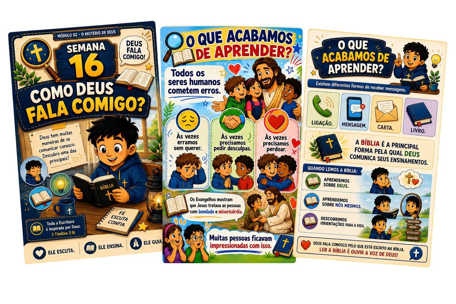 Mockup de lições bíblicas infantis do Código da Fé